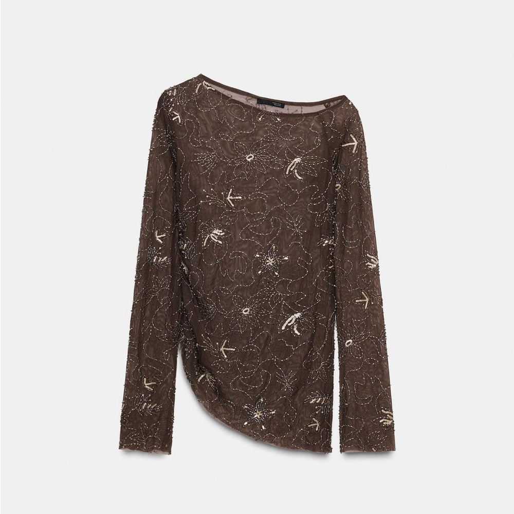 🆕(NWT) ZARA **VIRAL** Embroidered Sequin Beaded Tulle Top and Pants Set. SMALL - Picture 15 of 15